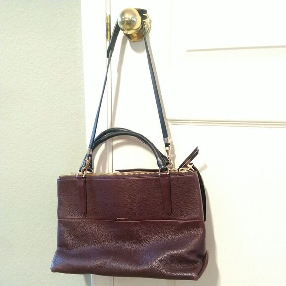 COACH 28160 BOROUGH Pebbled Oxblood Leather Satchel Handbag Rare Retired - Picture 1 of 12